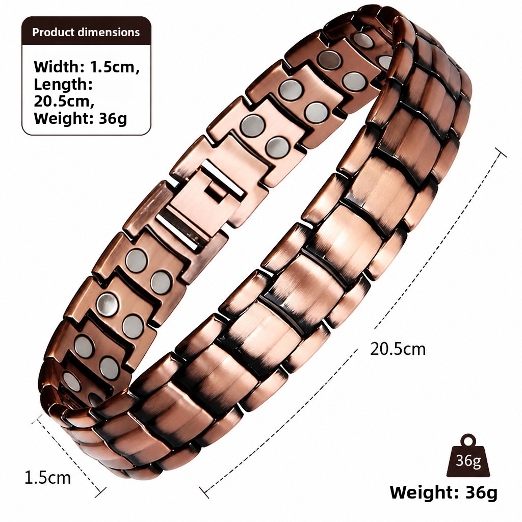 Copper three-row magnet bracelet electroplated brushed folding buckle