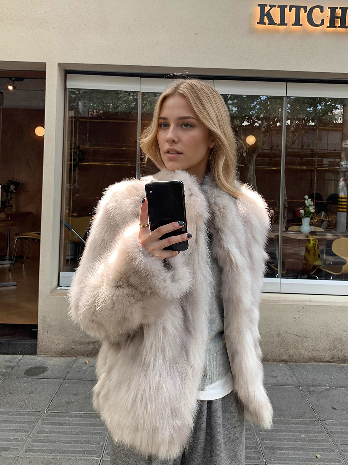 Womens Stand Collar Faux Fur Coat