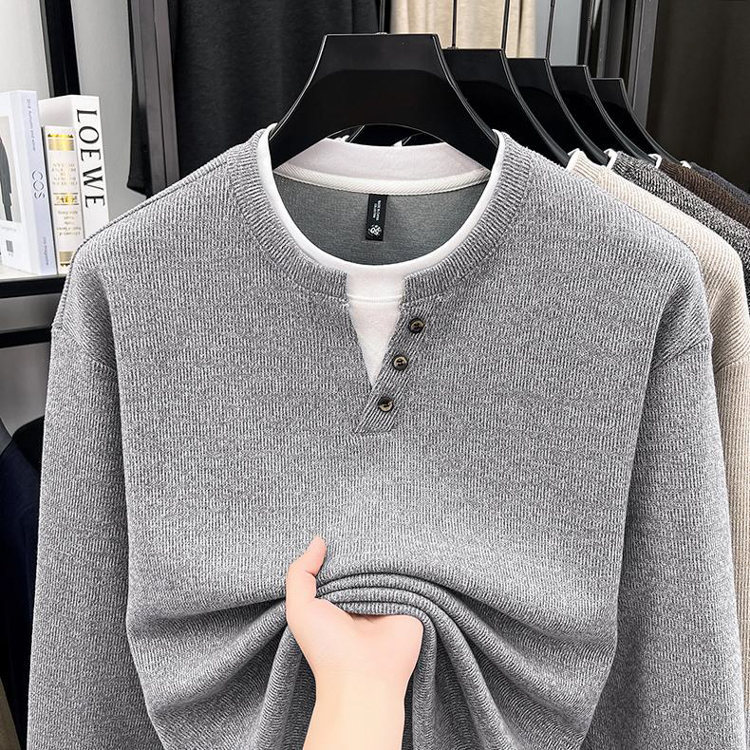 Button Collar Faux Two-Piece Sweatshirt