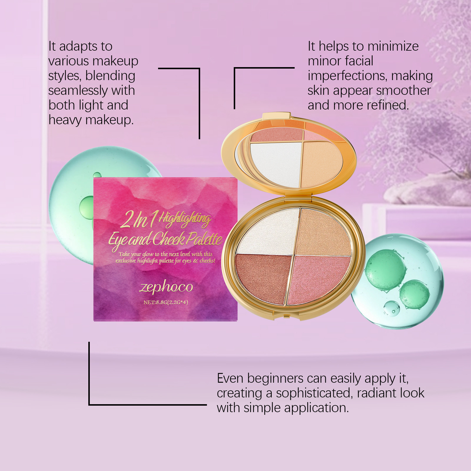 High-Gloss Eyeshadow and Blush Palette with Diamond Finish