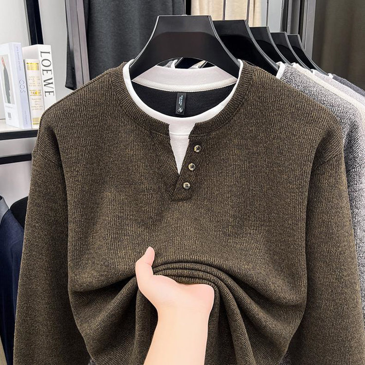 Button Collar Faux Two-Piece Sweatshirt