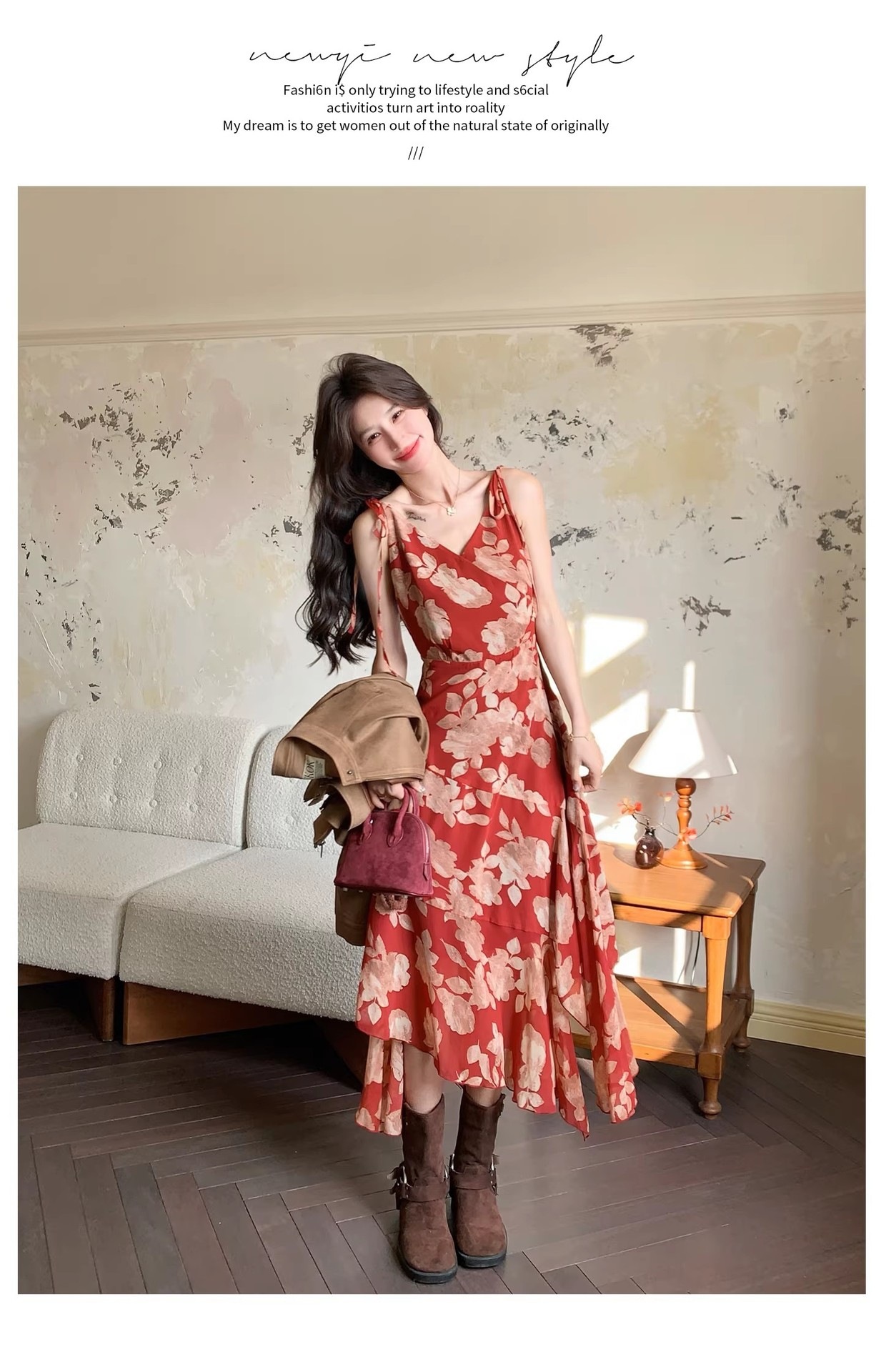 red floral dress