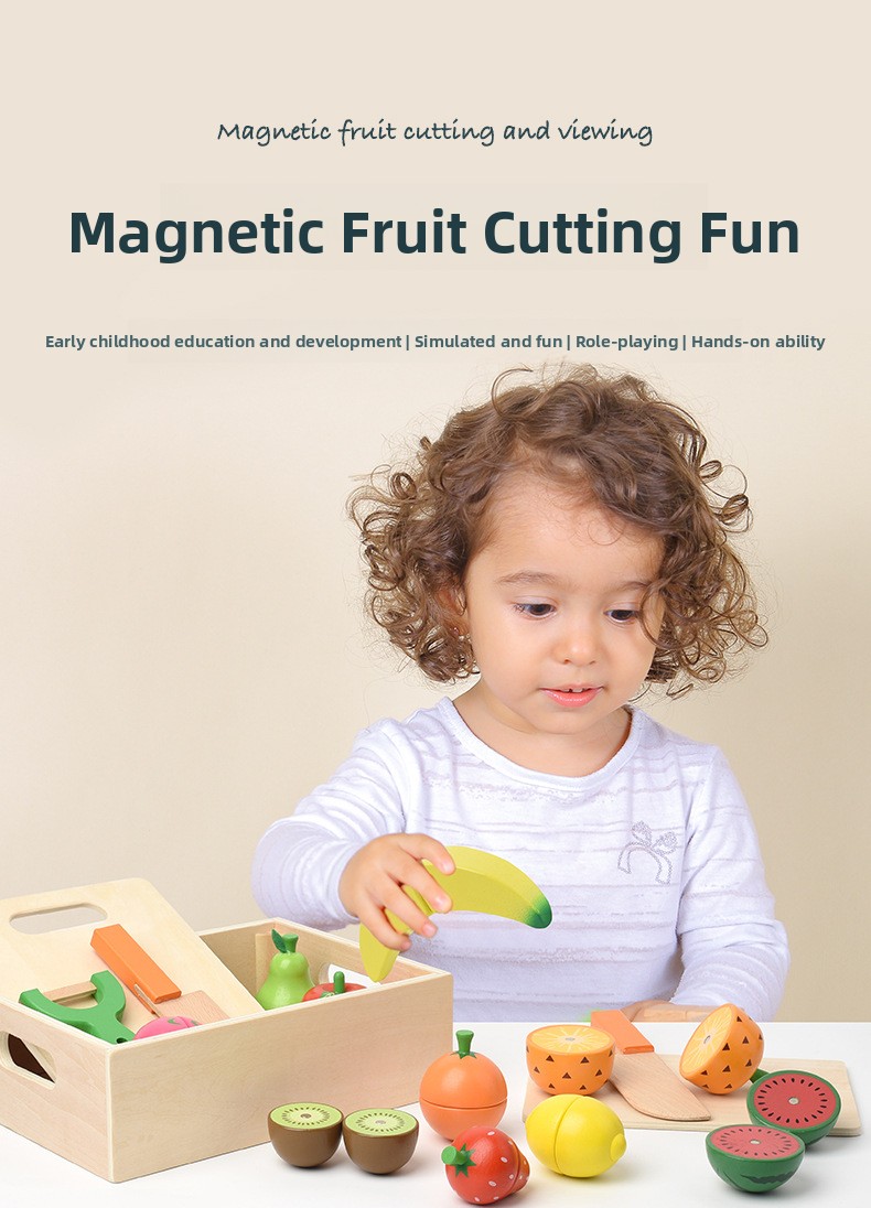 Wooden Magnetic Food Cutting Play Set for Kids