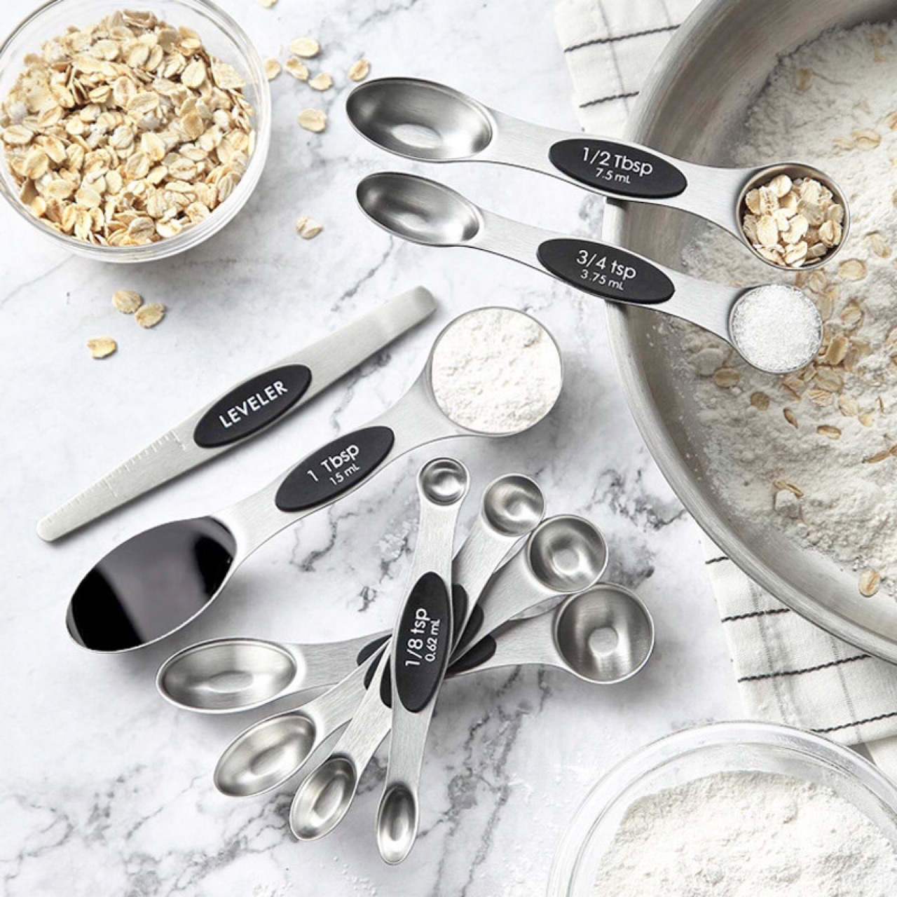 Double Head Measuring Spoon Set with Magnetic Attachment