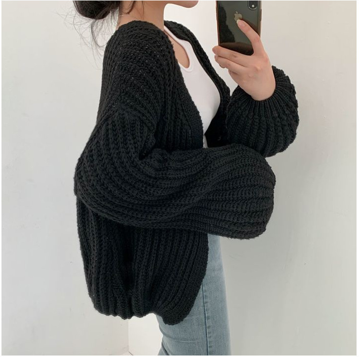 Womens Lantern Sleeve Knitted Cardigan