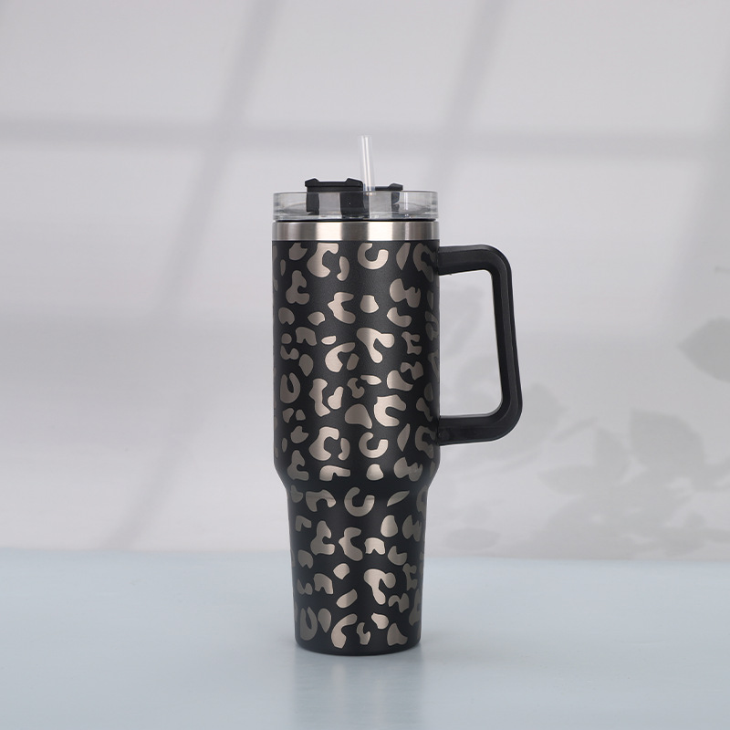 Print Insulated Stainless Steel Cup with Handle and Straw