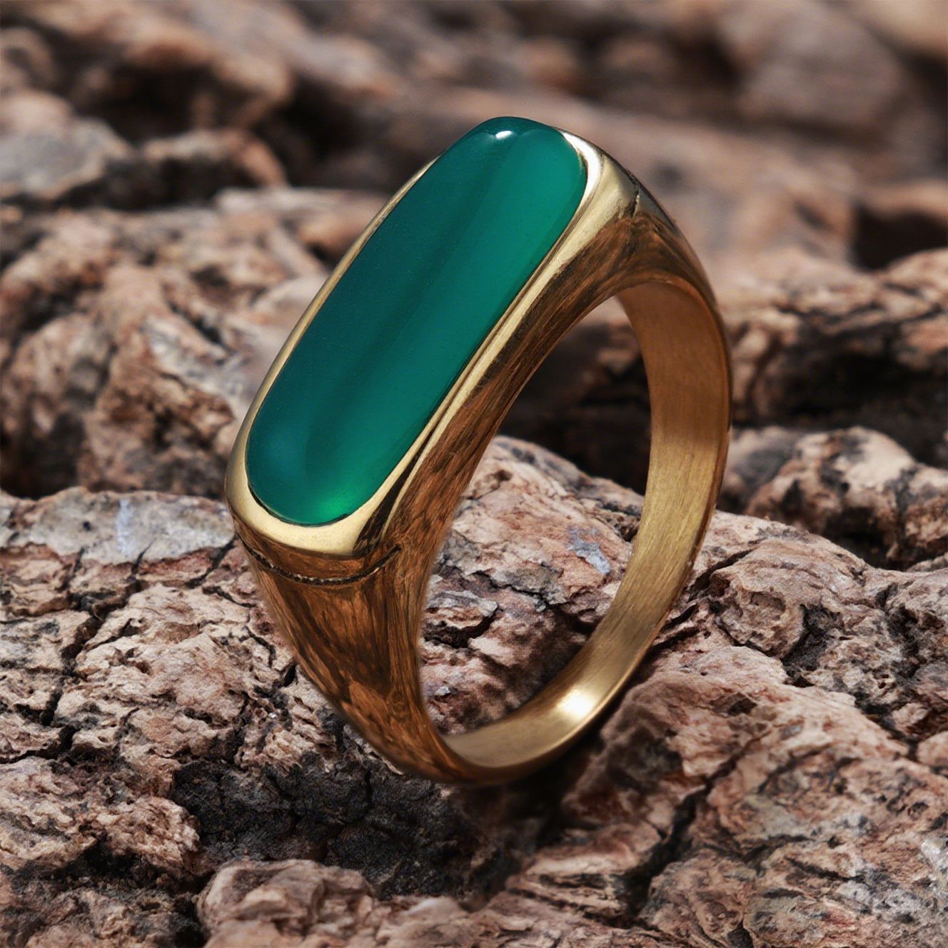 Personalized Natural Stone Engraved Vintage Ring