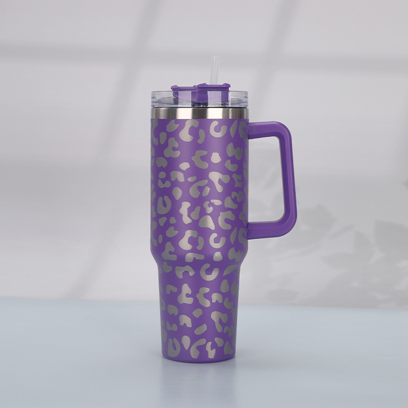 Print Insulated Stainless Steel Cup with Handle and Straw