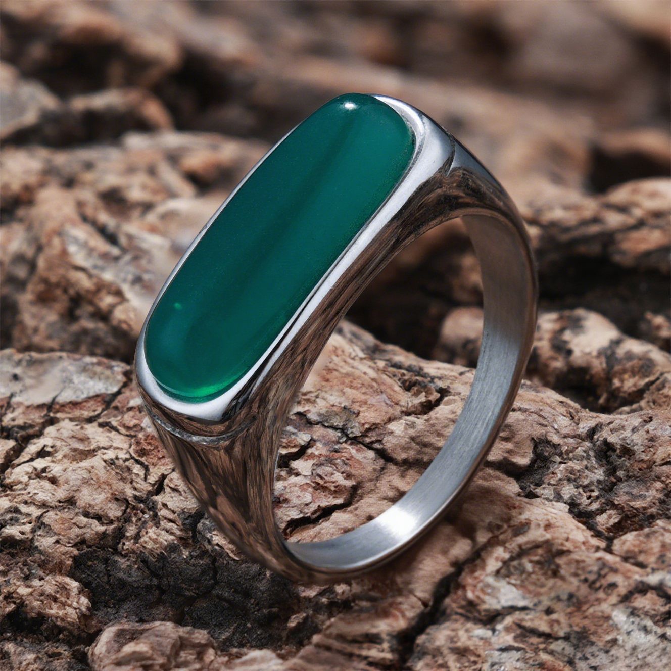 Personalized Natural Stone Engraved Vintage Ring