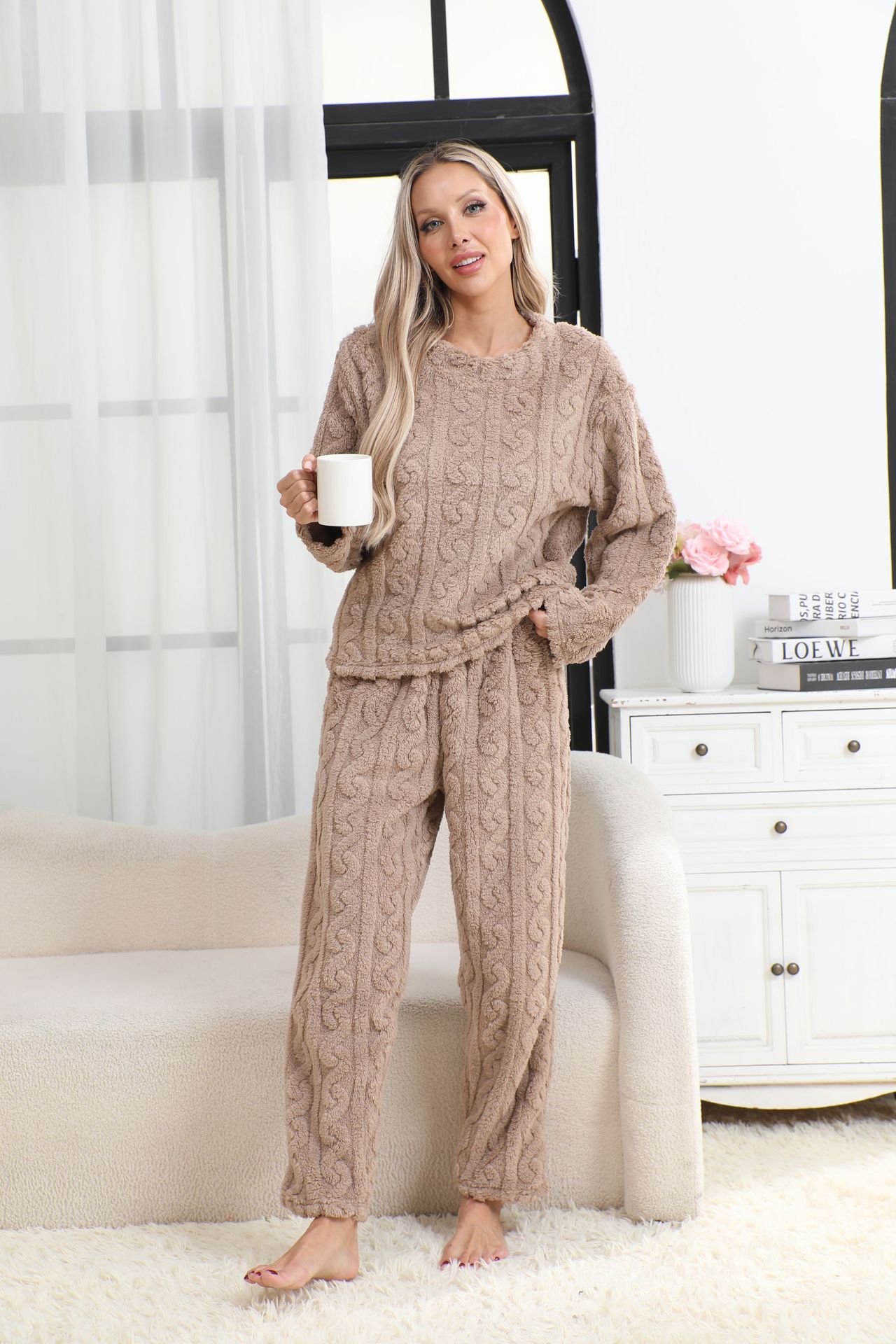 Coral Fleece Womens Pajama Set Home Wear