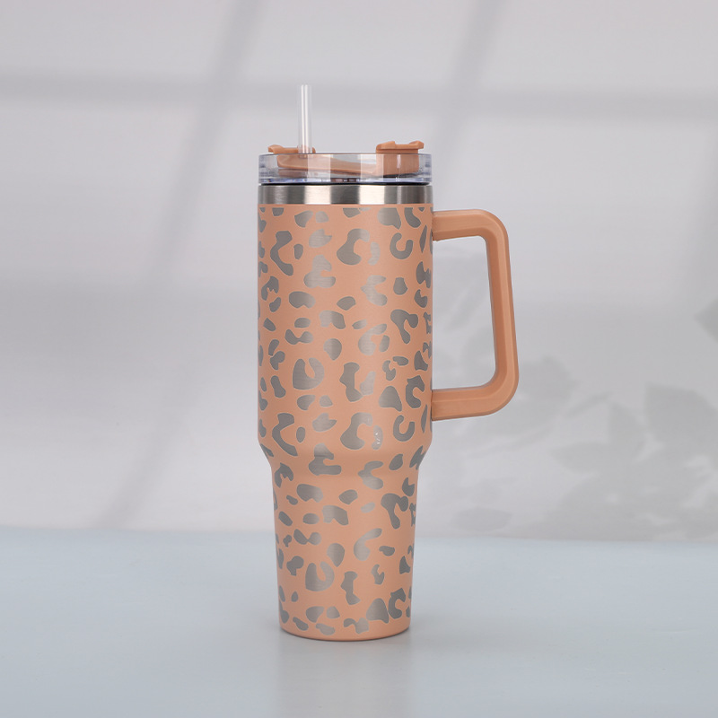 Print Insulated Stainless Steel Cup with Handle and Straw