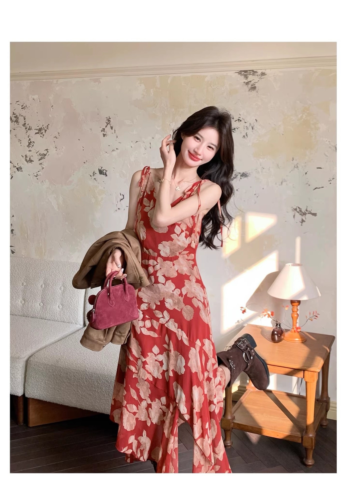 red floral dress