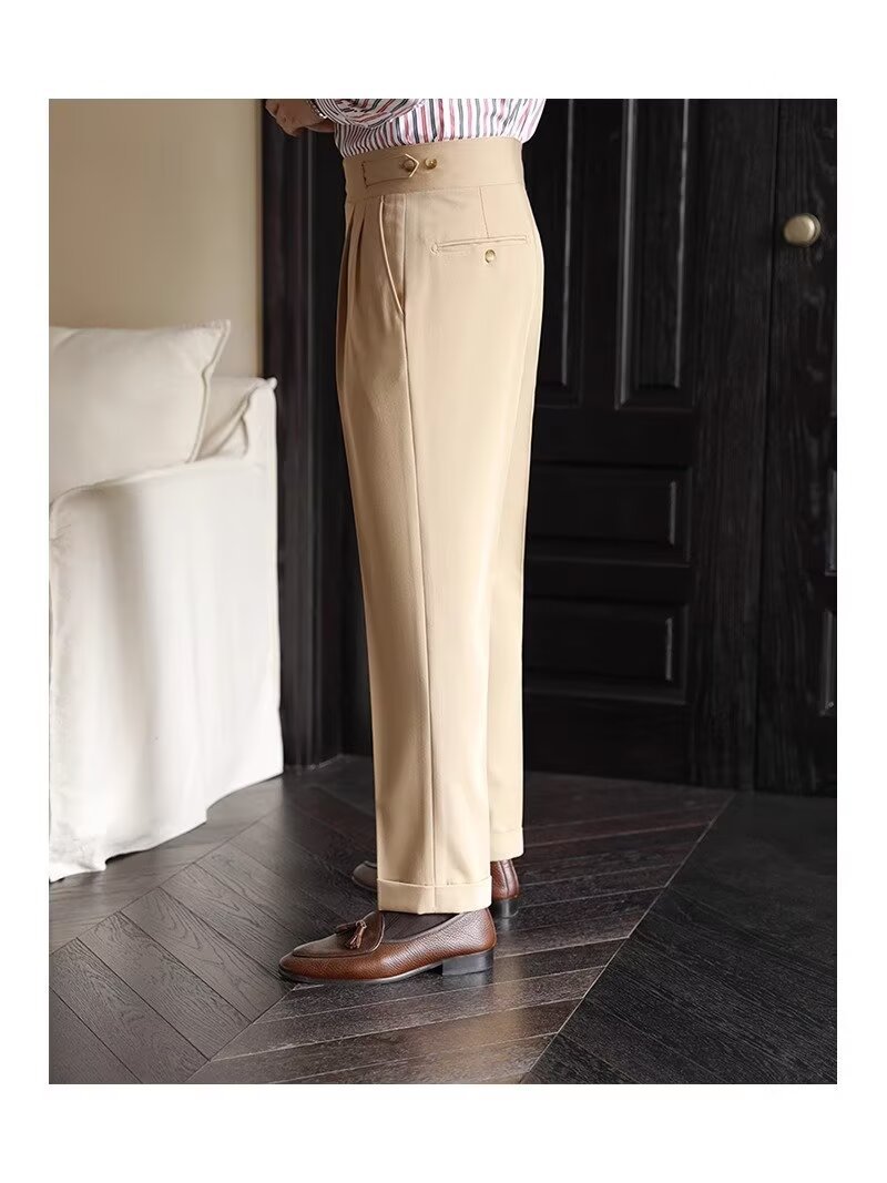 High-Waisted Mens Business Casual Trousers