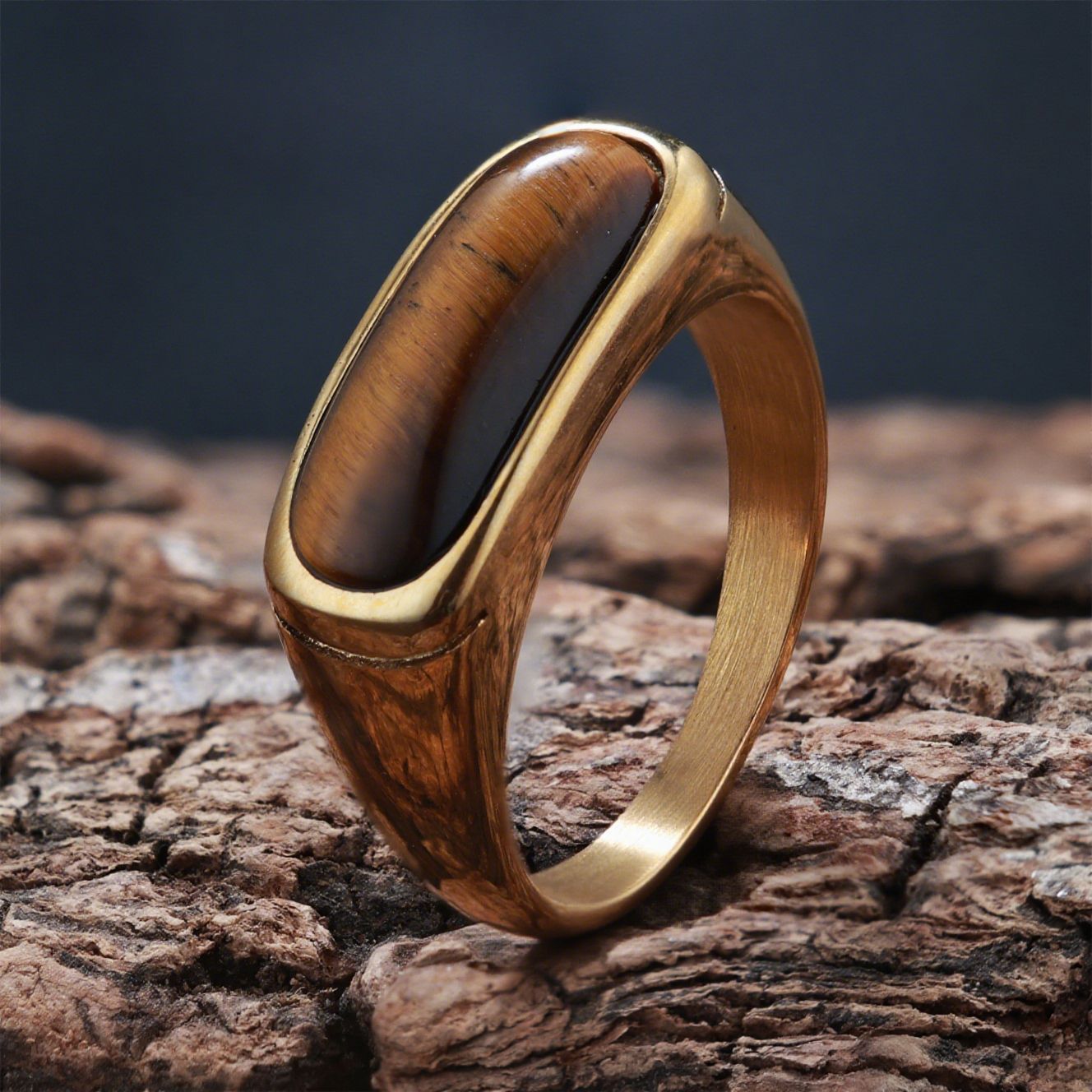 Personalized Natural Stone Engraved Vintage Ring
