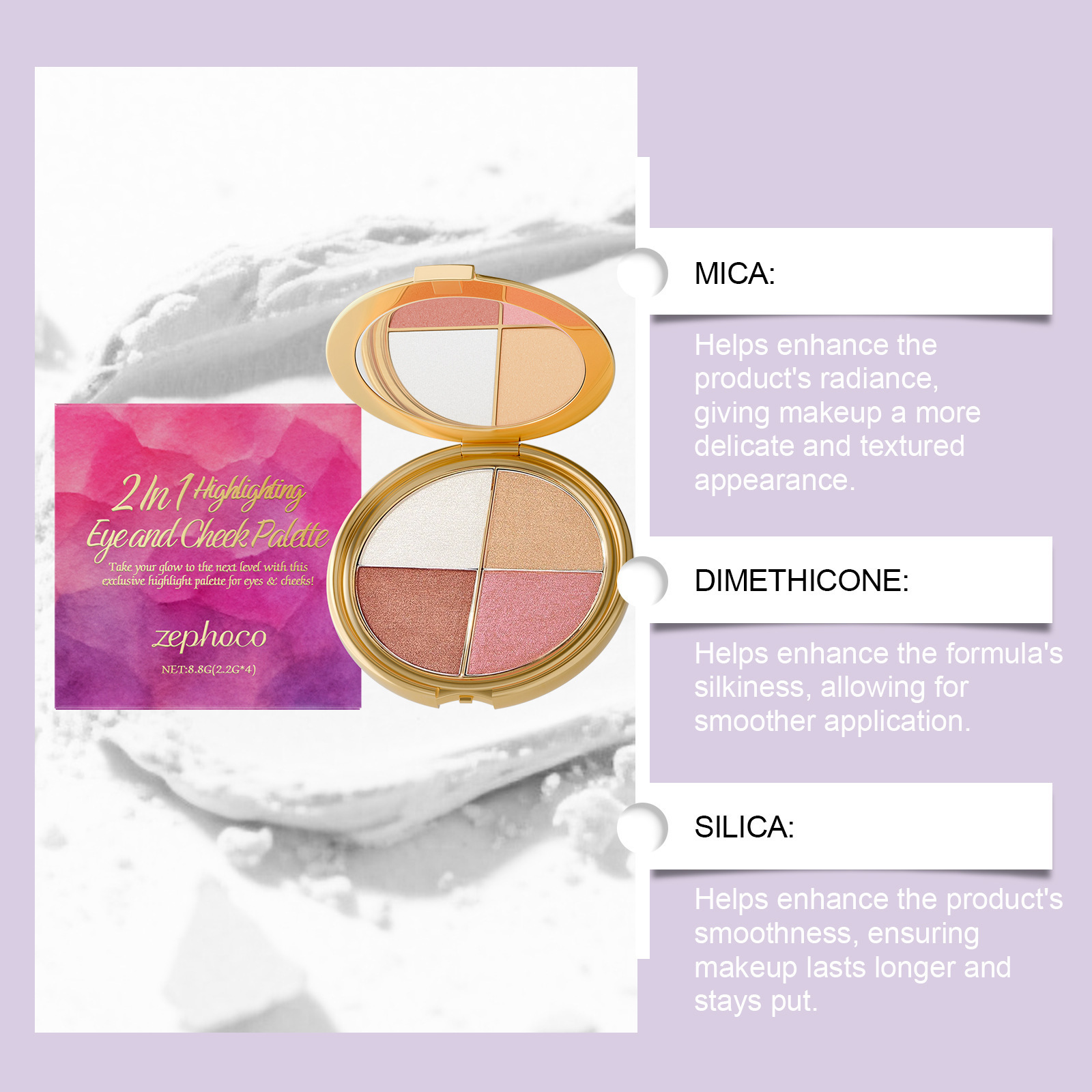 High-Gloss Eyeshadow and Blush Palette with Diamond Finish