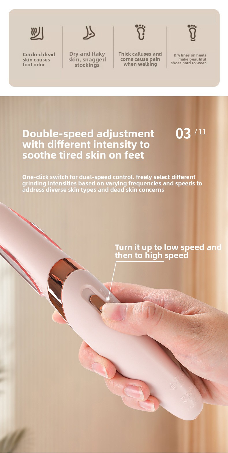 Rechargeable Electric Foot File for Dead Skin Removal