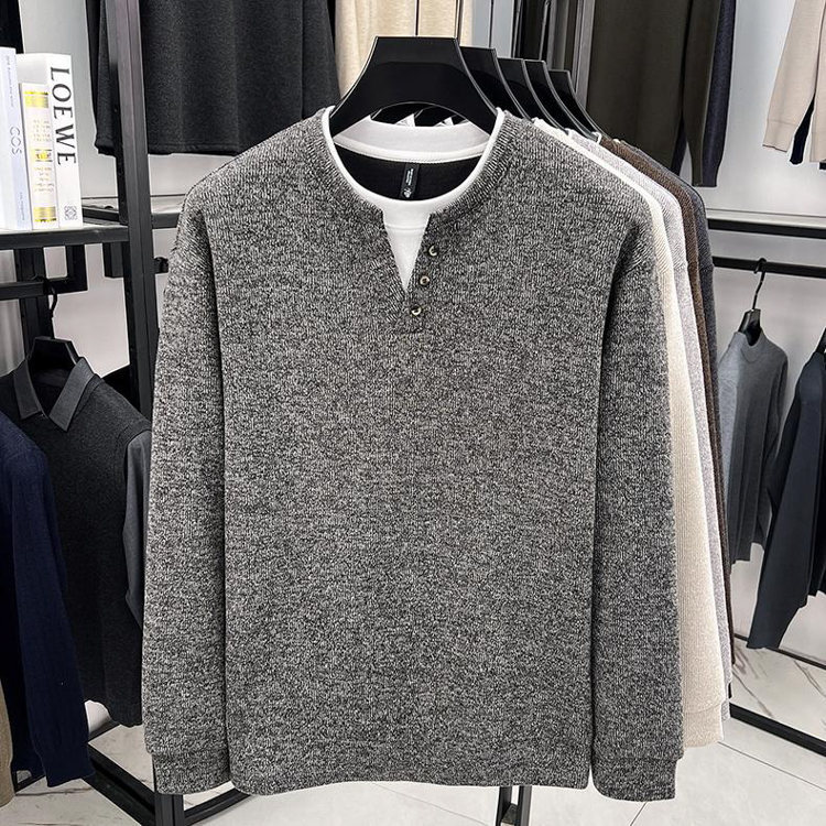 Button Collar Faux Two-Piece Sweatshirt