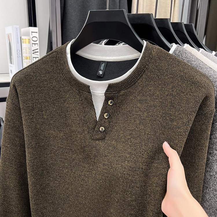 Button Collar Faux Two-Piece Sweatshirt