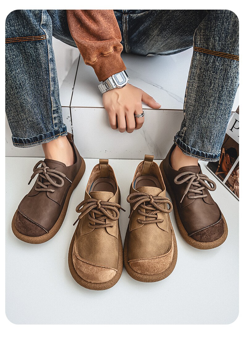 Mens Retro Casual Leather Shoes Lightweight Soft Sole