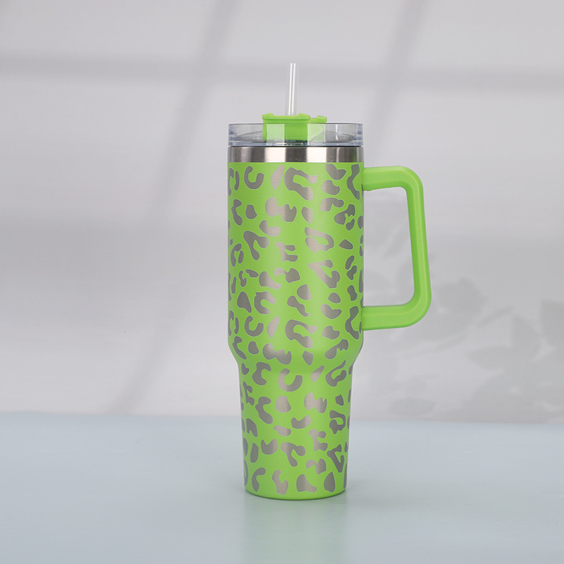 Print Insulated Stainless Steel Cup with Handle and Straw