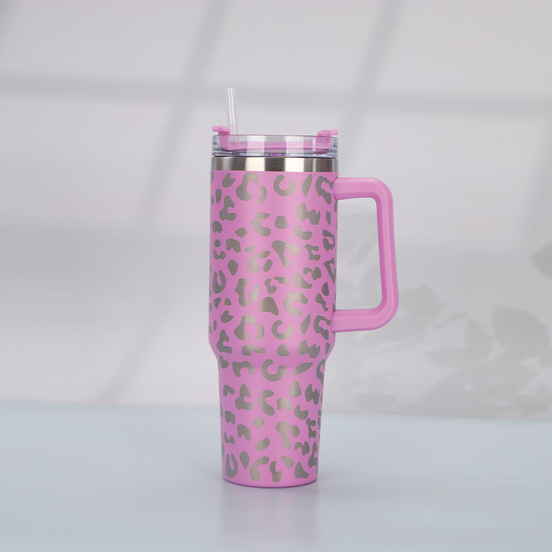 Print Insulated Stainless Steel Cup with Handle and Straw