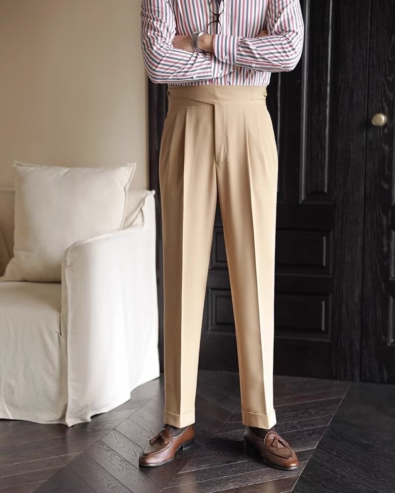 High-Waisted Mens Business Casual Trousers
