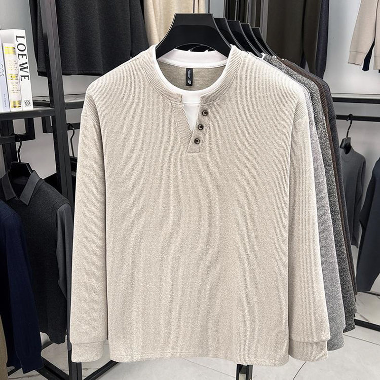 Button Collar Faux Two-Piece Sweatshirt