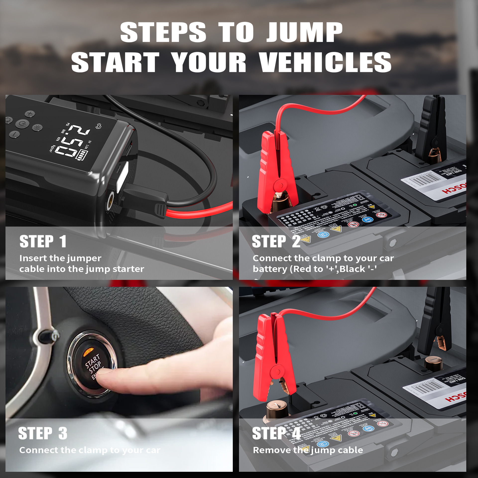 Portable 12V Car Jump Starter & Tyre Inflator — QIUOLA | qiuola.com