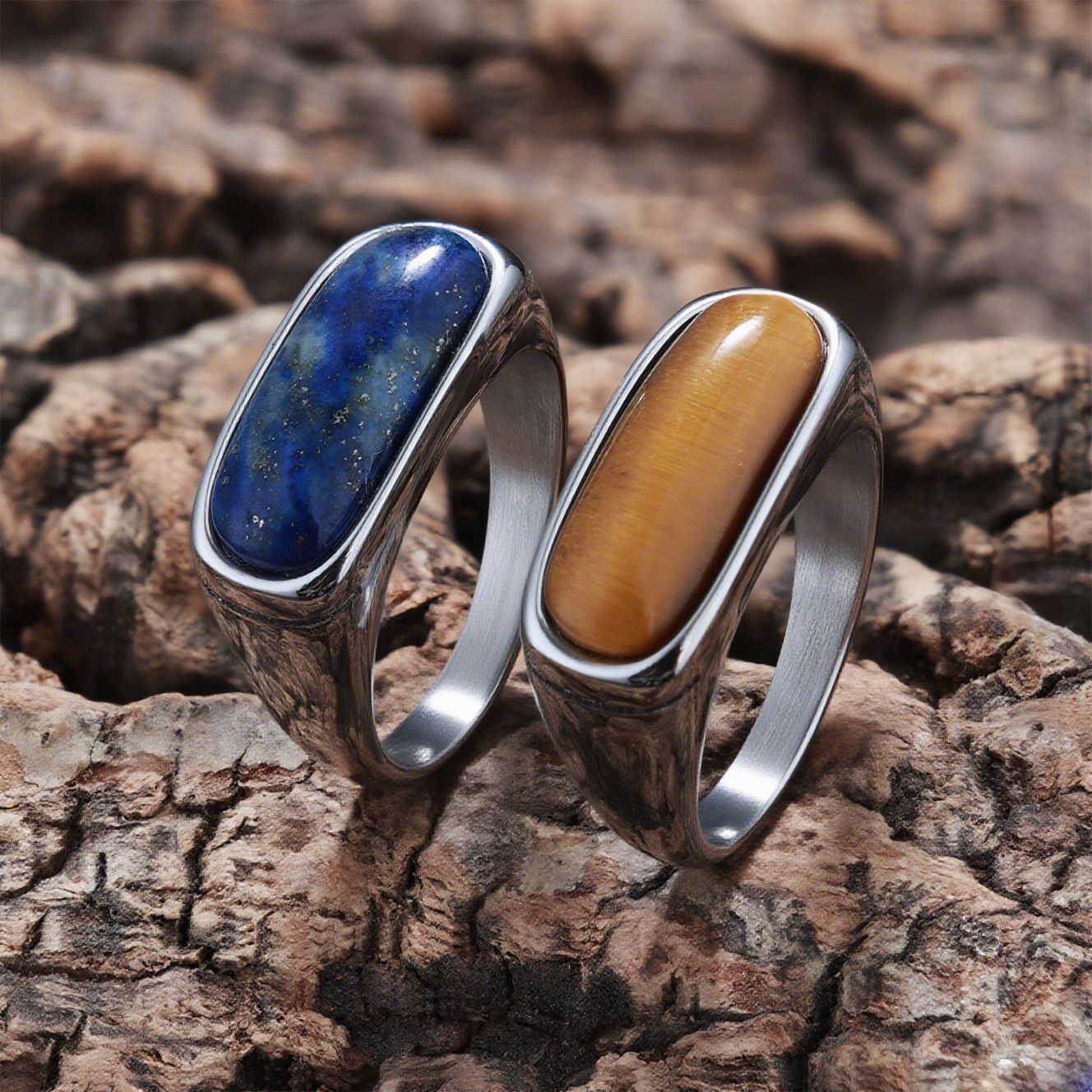Personalized Natural Stone Engraved Vintage Ring