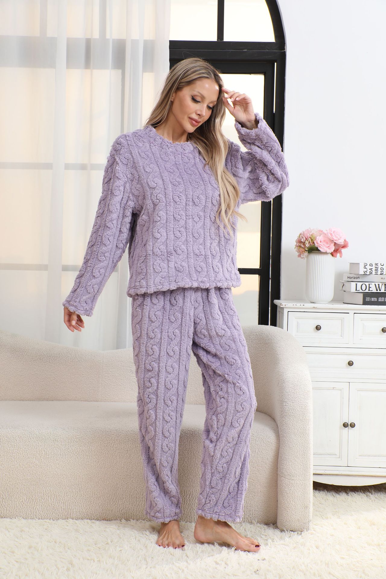 Coral Fleece Womens Pajama Set Home Wear