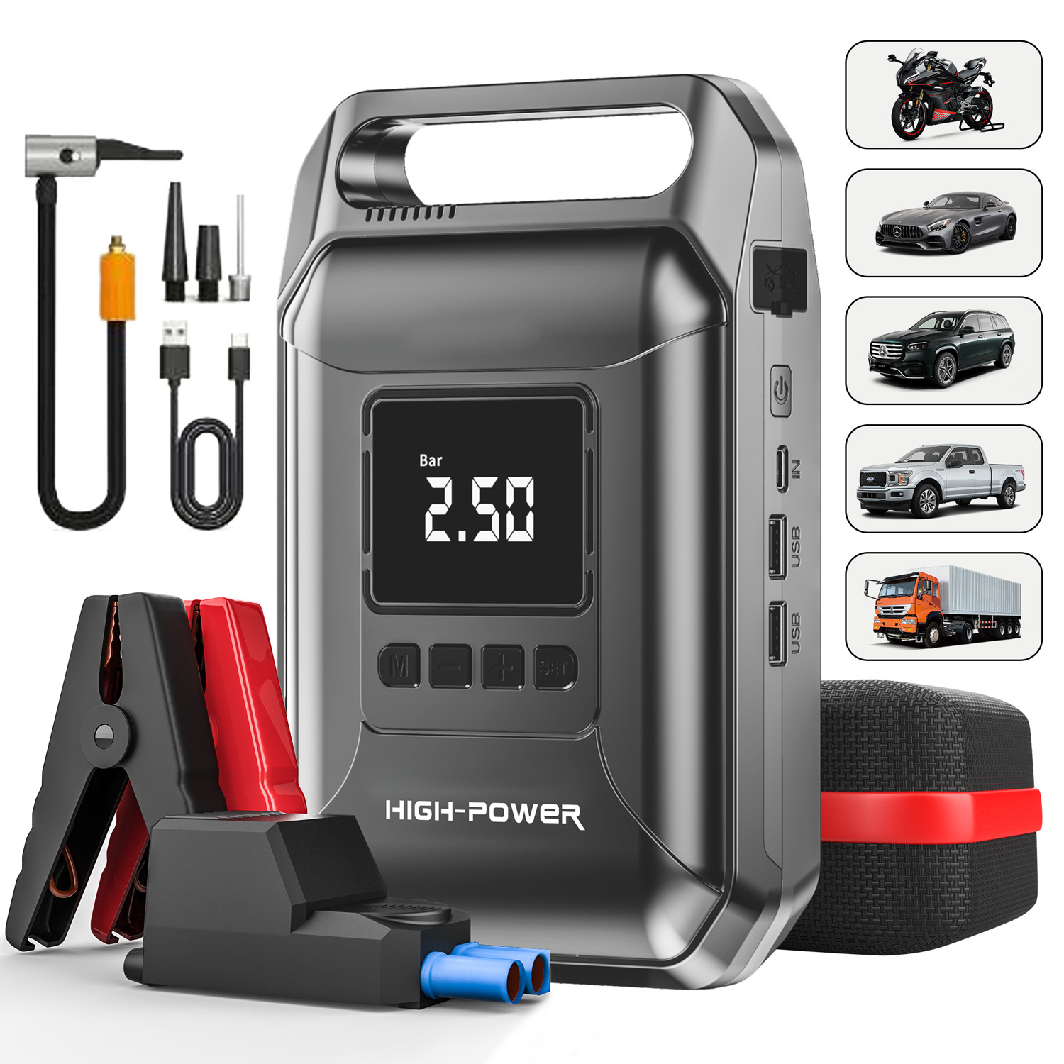 Portable 12V Car Jump Starter & Tyre Inflator — QIUOLA | qiuola.com