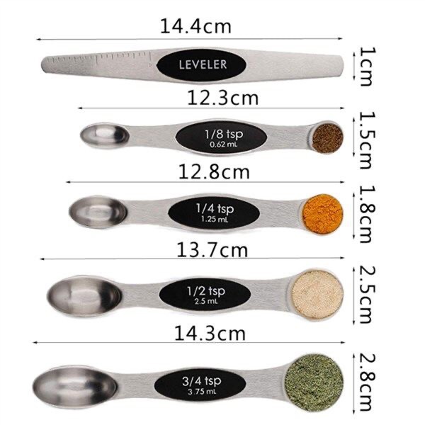 Double Head Measuring Spoon Set with Magnetic Attachment