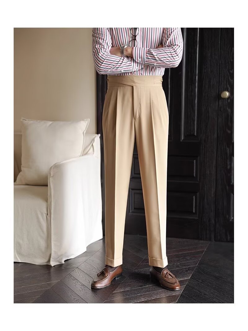 High-Waisted Mens Business Casual Trousers