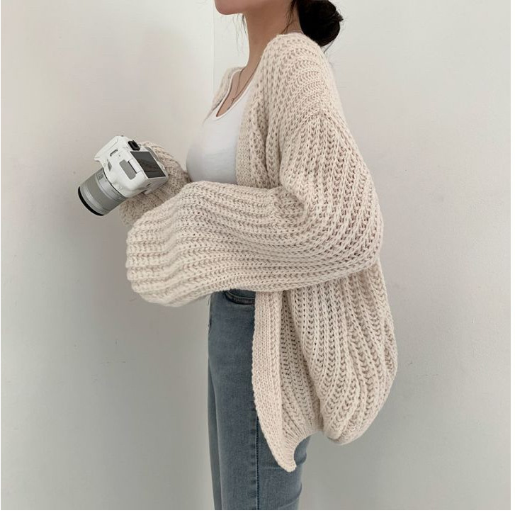 Womens Lantern Sleeve Knitted Cardigan