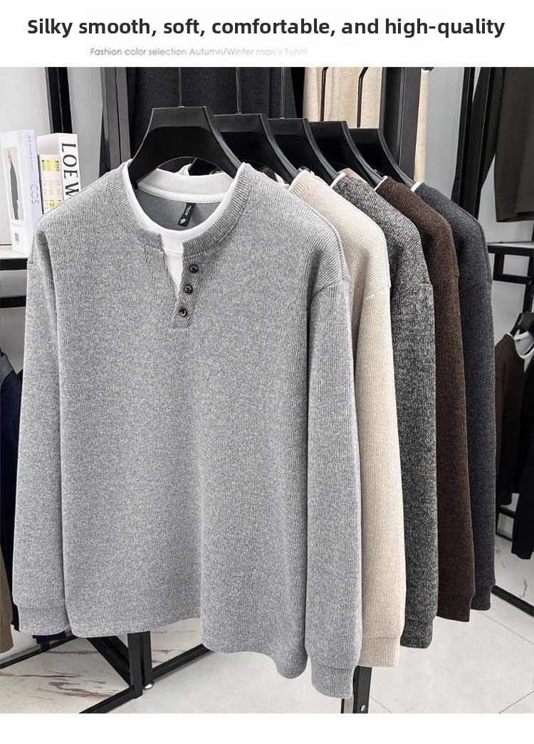 Button Collar Faux Two-Piece Sweatshirt