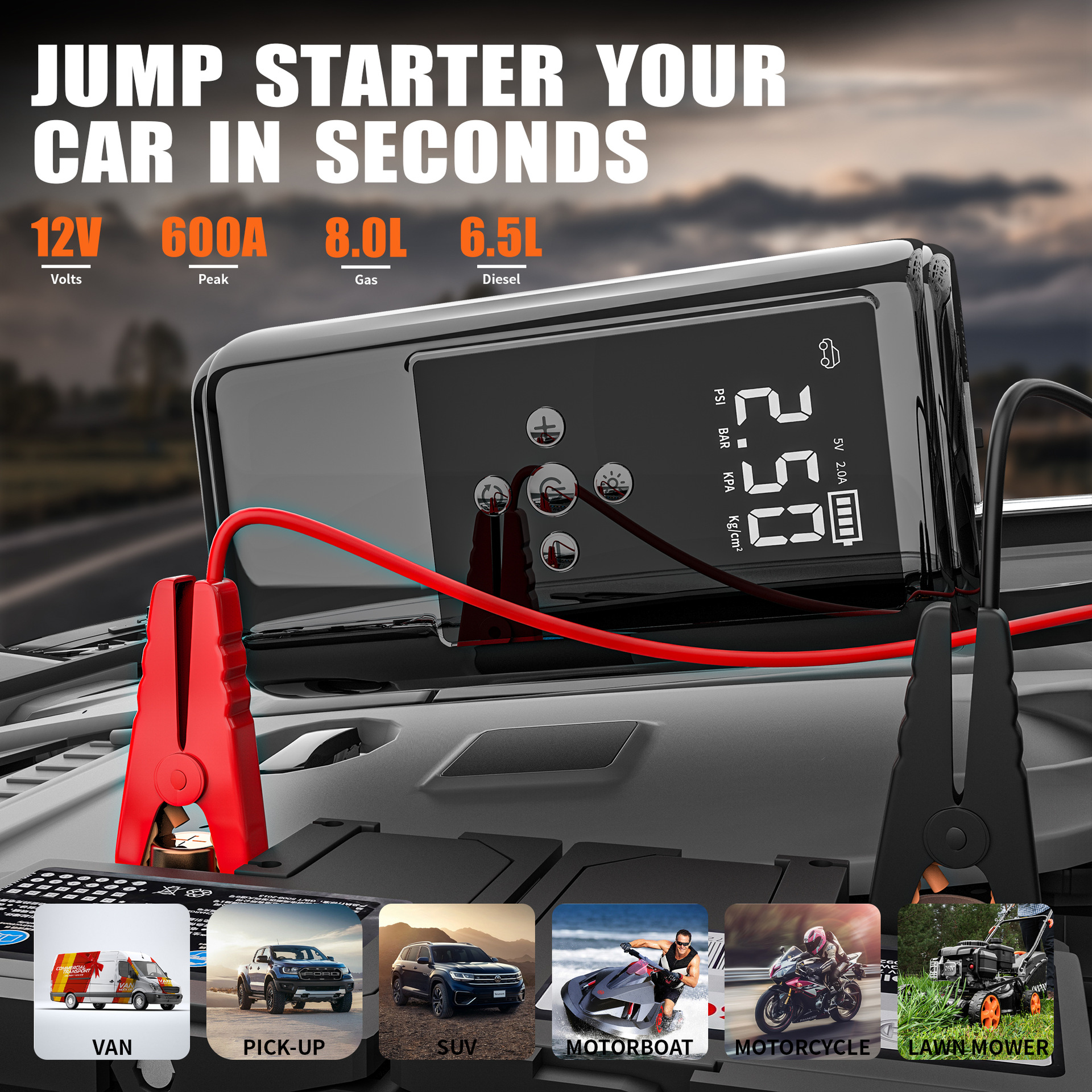Portable 12V Car Jump Starter & Tyre Inflator — QIUOLA | qiuola.com