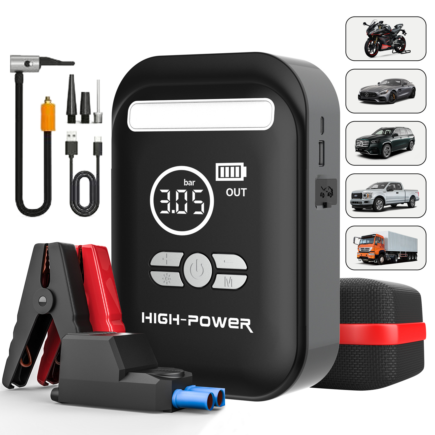 Portable 12V Car Jump Starter & Tyre Inflator — QIUOLA | qiuola.com