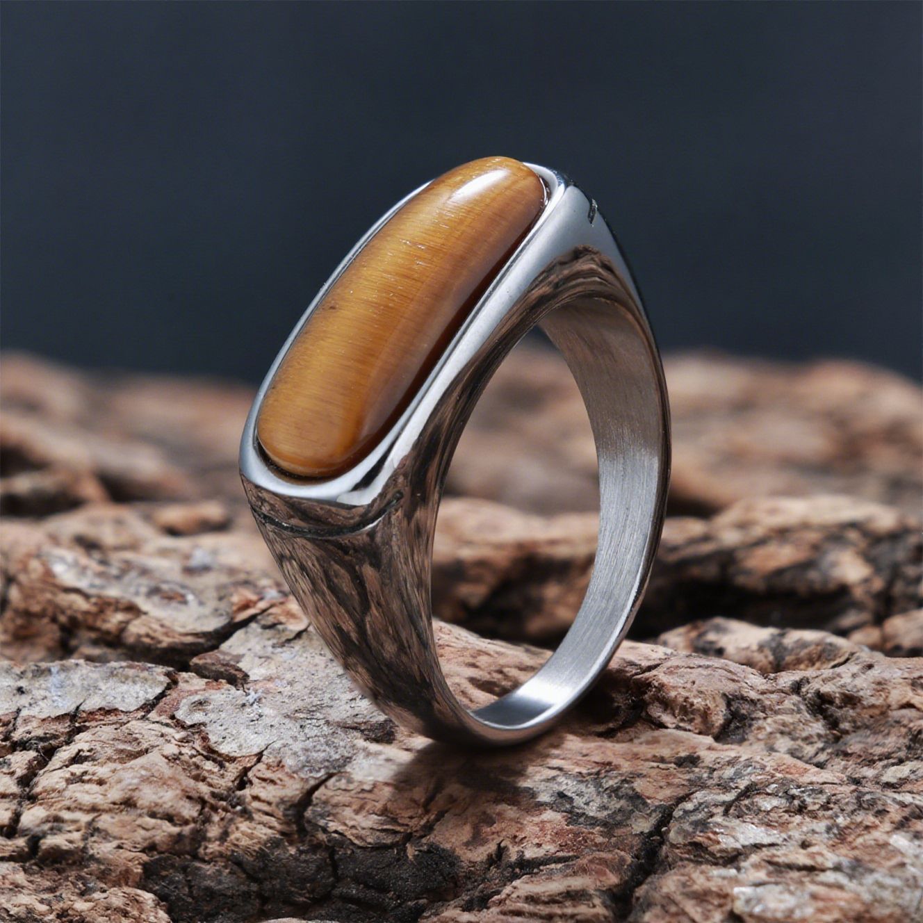Personalized Natural Stone Engraved Vintage Ring