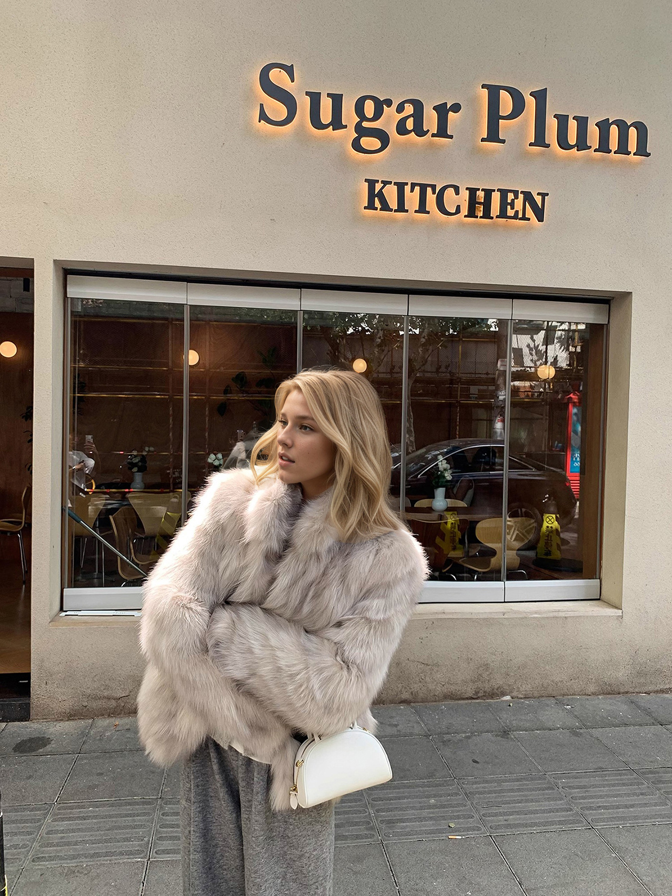 Womens Stand Collar Faux Fur Coat