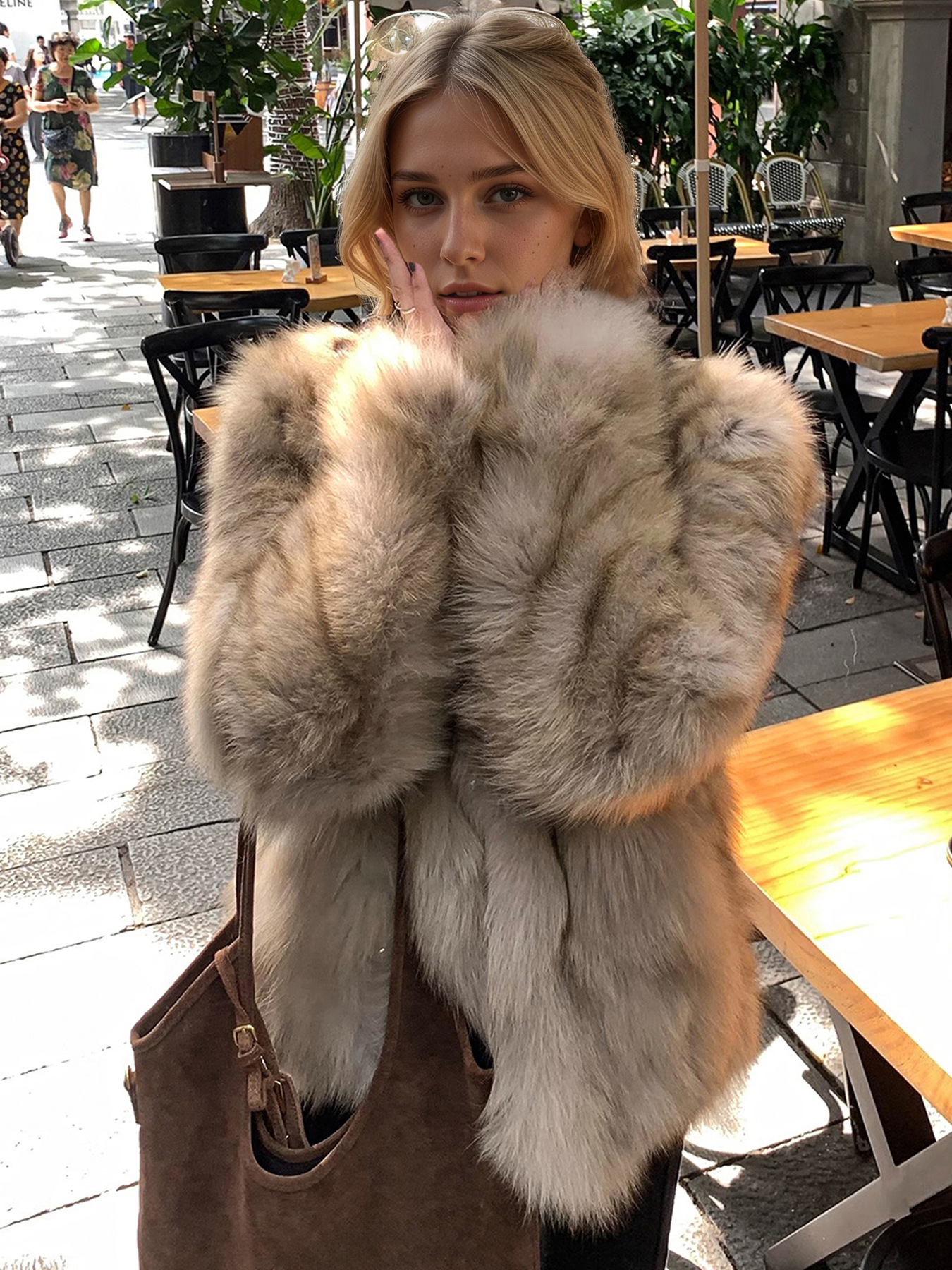 Womens Stand Collar Faux Fur Coat