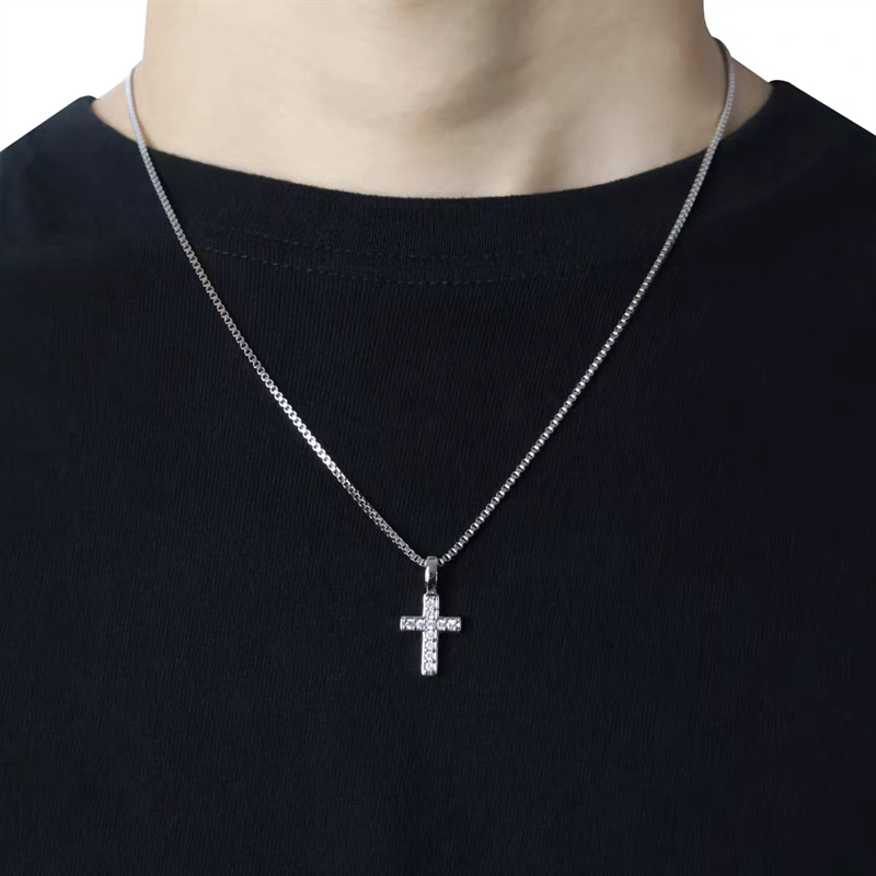 Diamond Cross Box Chain Necklace