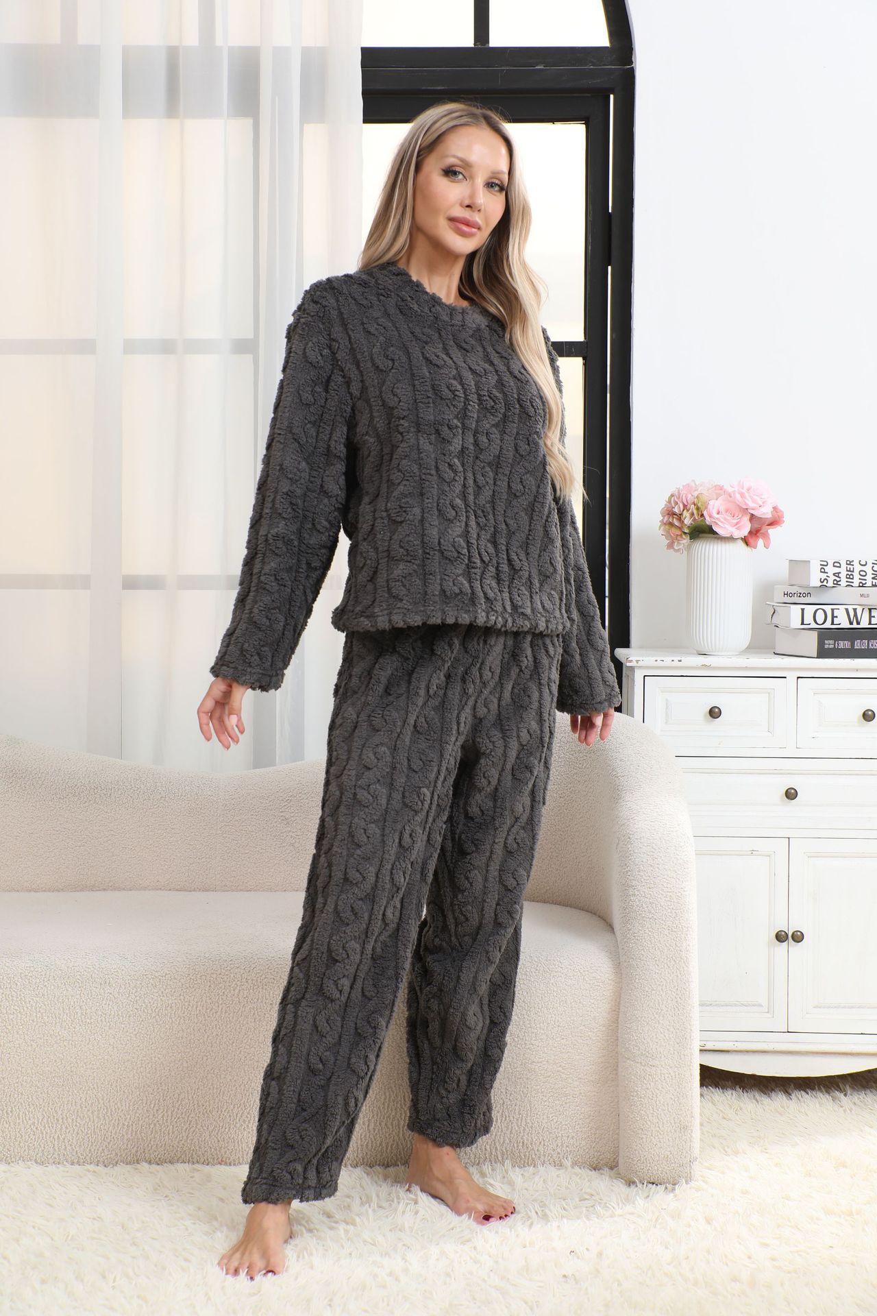 Coral Fleece Womens Pajama Set Home Wear