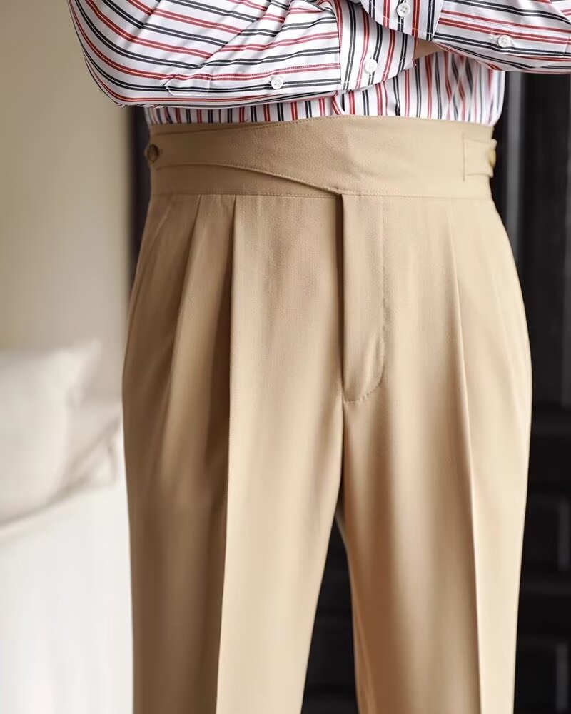 High-Waisted Mens Business Casual Trousers