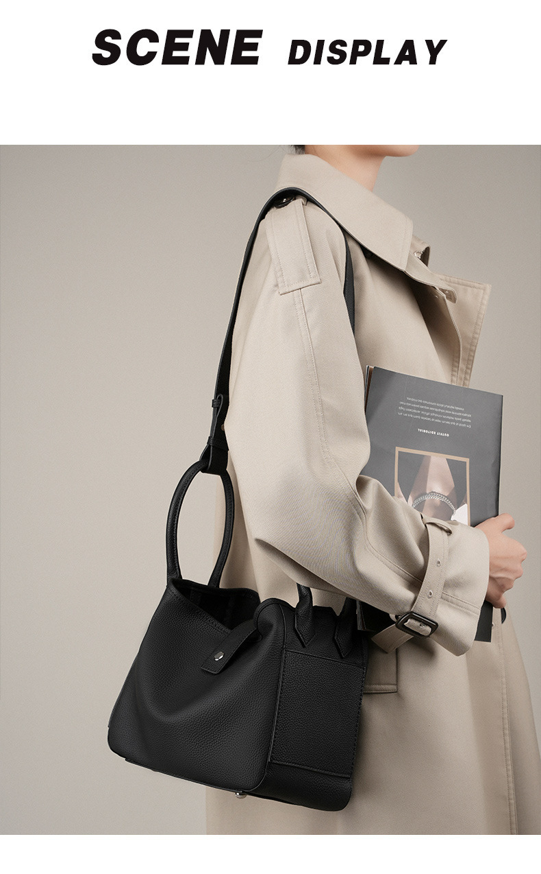 Genuine Leather Bucket Bag for Women