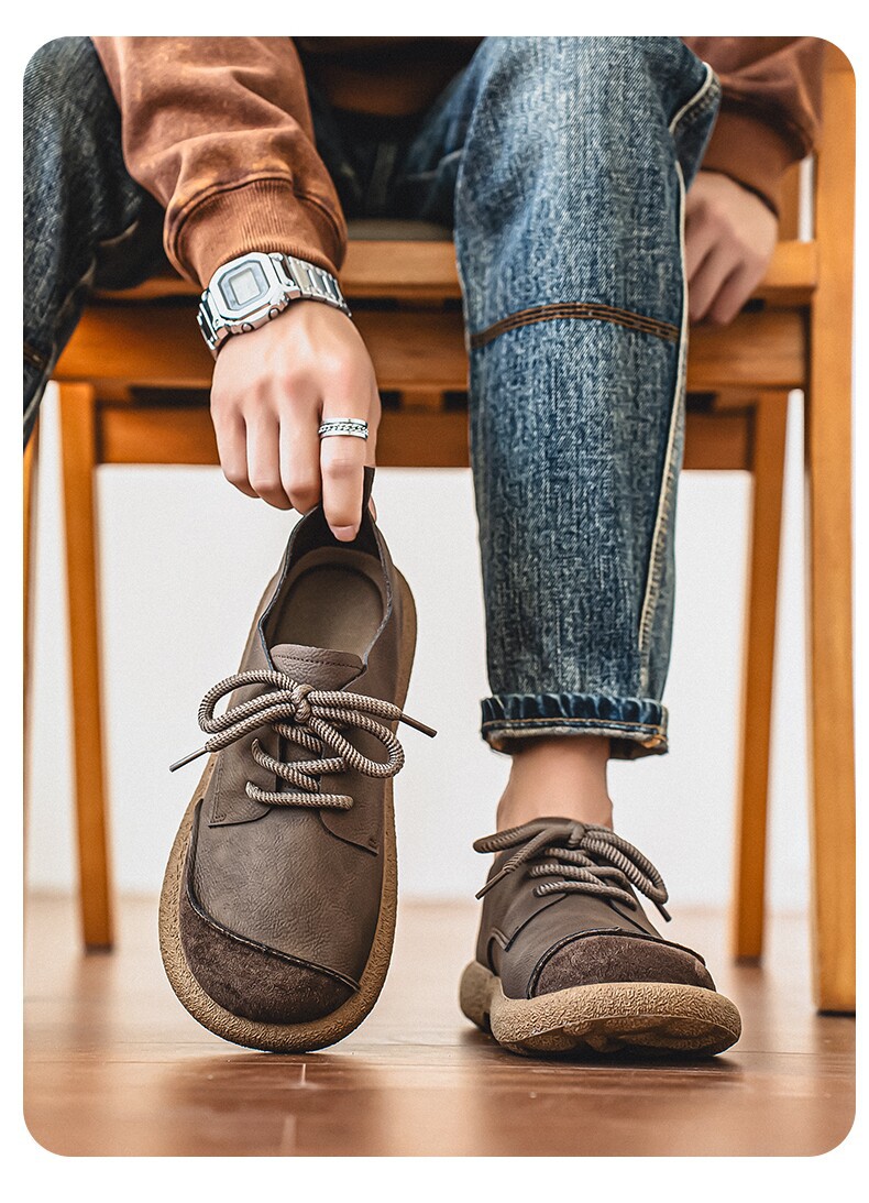 Mens Retro Casual Leather Shoes Lightweight Soft Sole