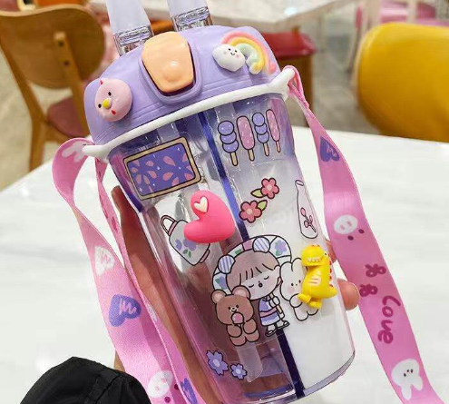 Double Straw Insulated Water Bottle