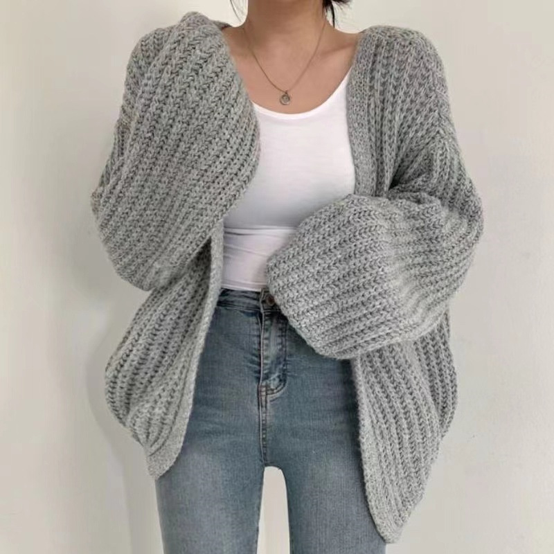 Womens Lantern Sleeve Knitted Cardigan