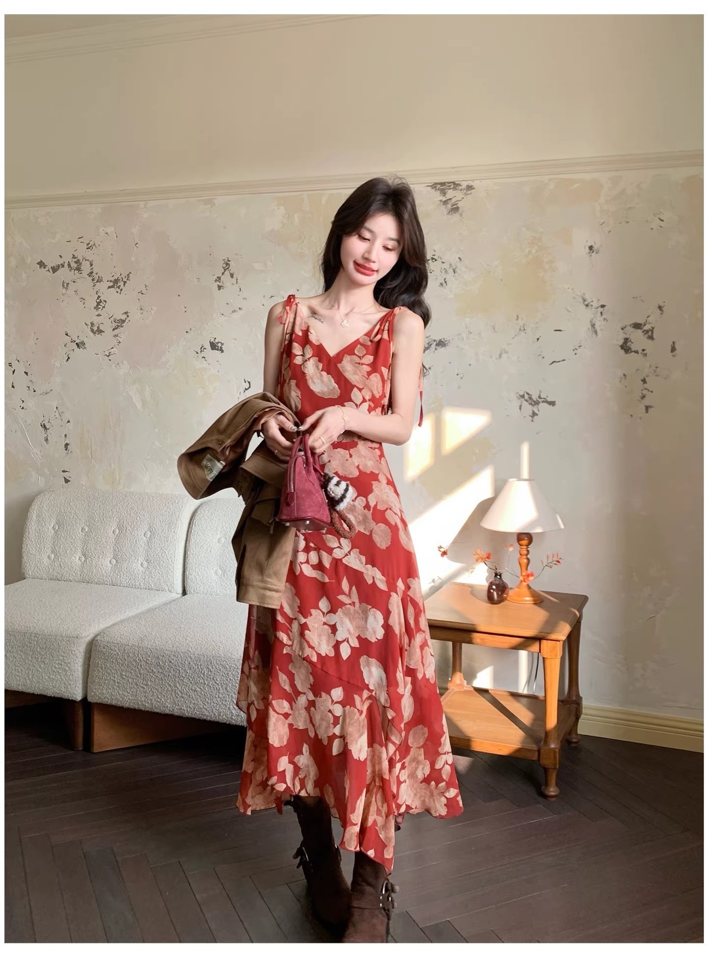 red floral dress