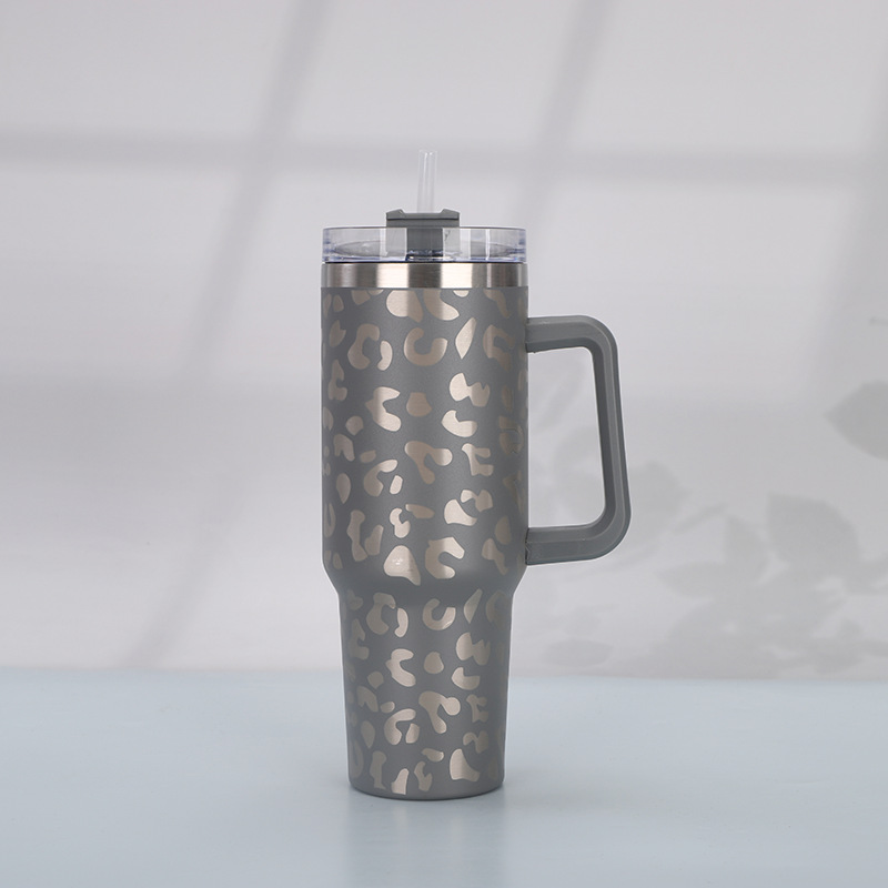 Print Insulated Stainless Steel Cup with Handle and Straw