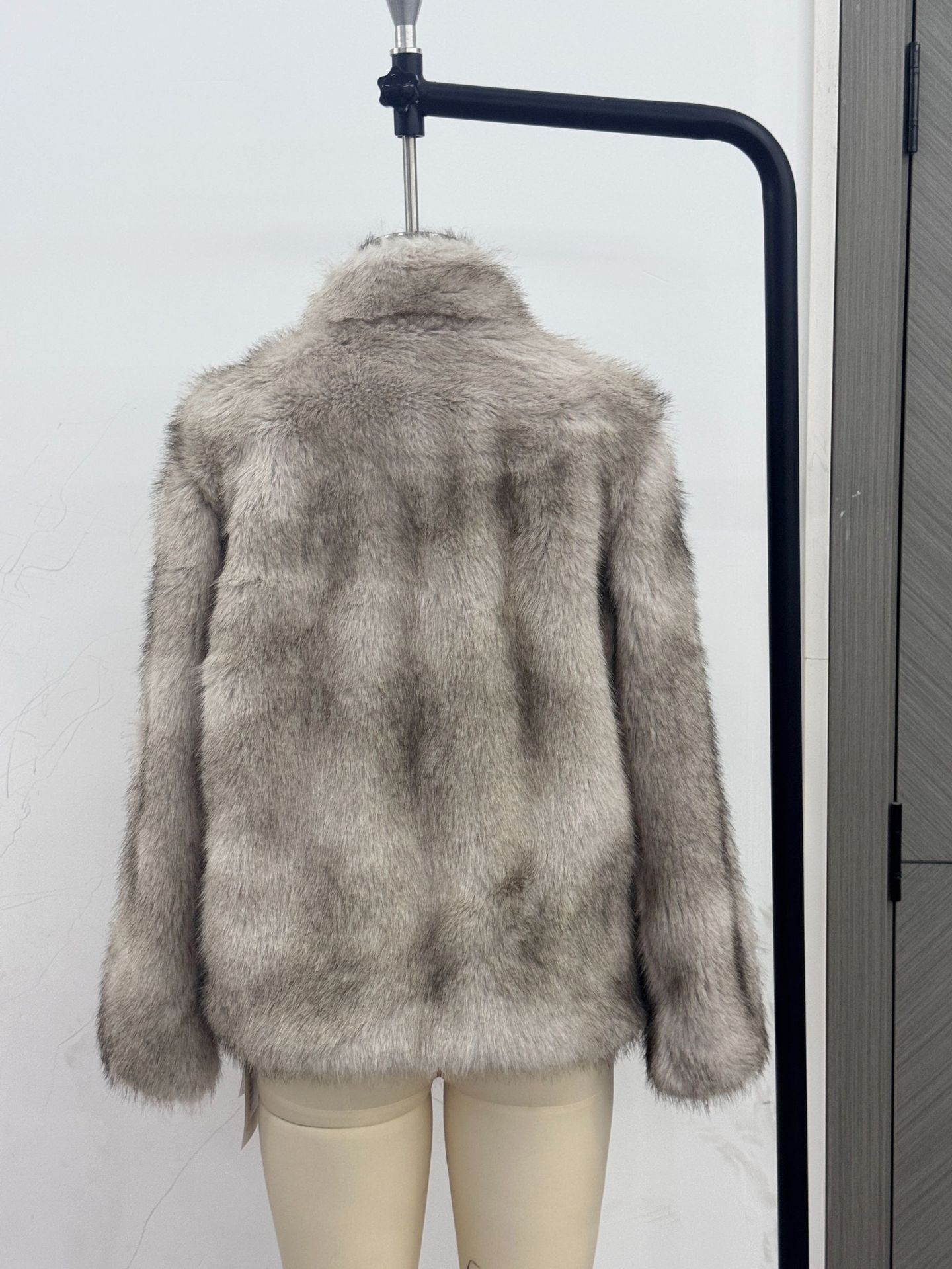 Womens Stand Collar Faux Fur Coat